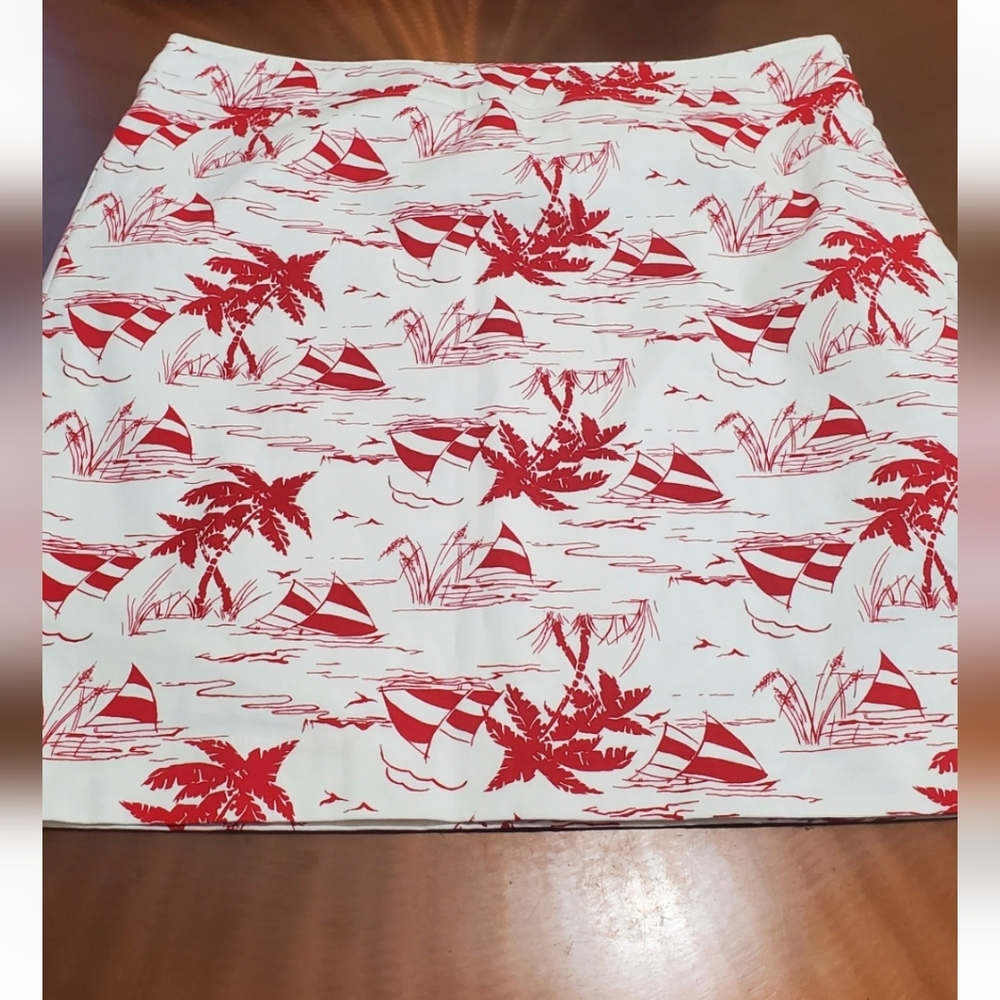 Talbots White Mini Skirt with Red Tropical Print New With Original Tags Nwt